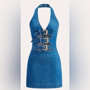 Commense Denim Blue Backless Dress